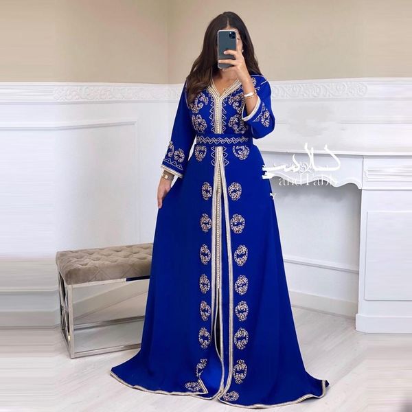 

vintage blue chiffon a-line moroccan kaftan muslim evening dress long sleeves beading dubai arabia formal party gowns prom dress lj201118, White;black
