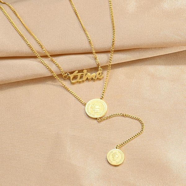 

titanium steel letter queen beauty head necklace clavicle chain design sense ins cool wind pendant, Silver