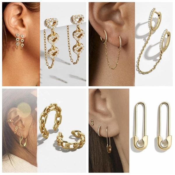 

dangle & chandelier women ear chain double pierced eardrop clip earrings rhinestone fashion jewelry for men gifts, Silver