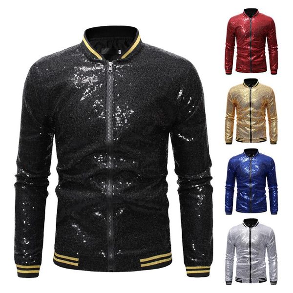 

oeak 2020 men shiny sequin jackets gold sequin glitter men slim fit jackets nightwear dj clothing fashion streetwear, Black;brown
