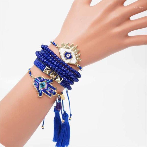 

charm bracelets go2boho evil eye women delica miyuki bracelet fatima hamsa hnad jewelry blue crystal tassel pulsera mujer 2021 jewelry1, Golden;silver