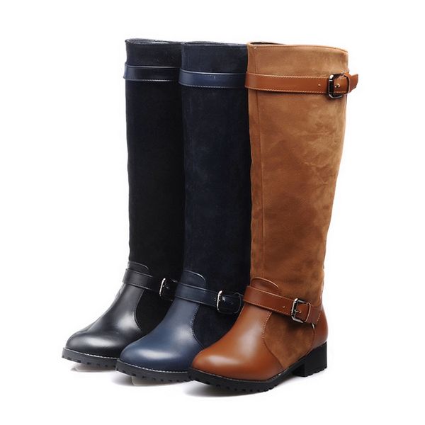 

plus size 34-43 women boots spring autumn long knee boots sapatos femininos square high heels black brown shoes 913245