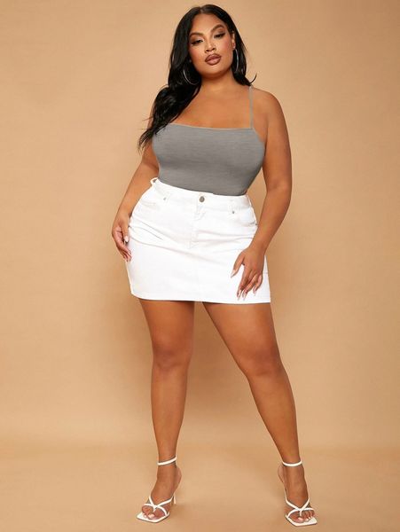 

sxy plus solid slim fit cami bodysuit v2pf#, Black