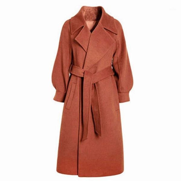 

women's elegant spring and autumn woolen coat long bandage warm woolen coat cardigan ladies loose large size1, Black