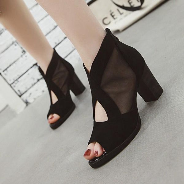 

sandals zapatos de mujer 2021 big size 34-45 brand design zipper women mesh ankle boot summer high heel peep toe shoes 886, Black