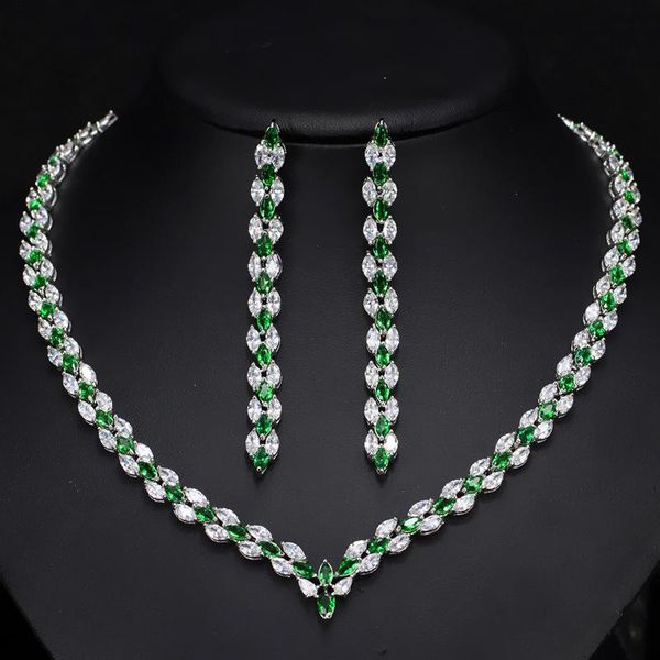 

fashion cubic zirconia necklace and earrings ladies jewellery sets for wedding, Silver