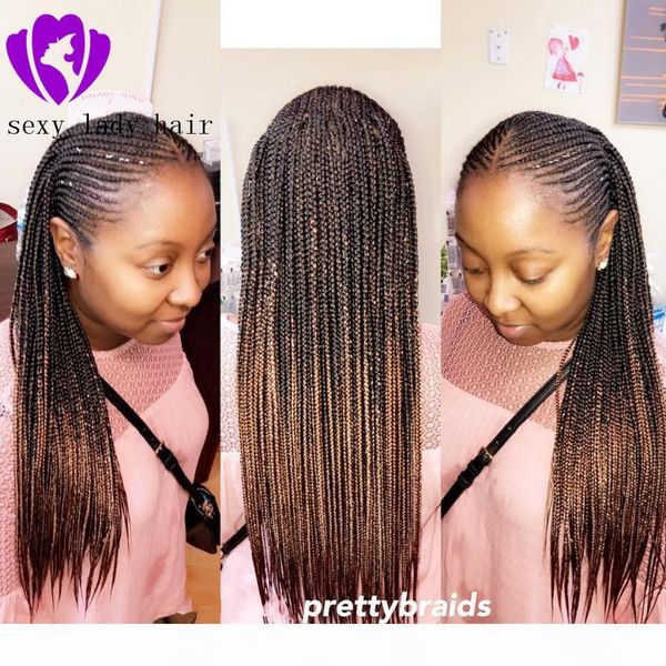 

africa hair braiding hair full wig ombre brown color cornrow braids synthetic lace front wig box braided wig for black women