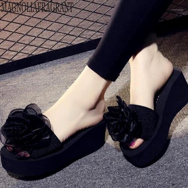 

2019 hand-stitched flowers women's shoes simple wedge sandals casual comfortable beach shoes summer new slippers mm3781, Black