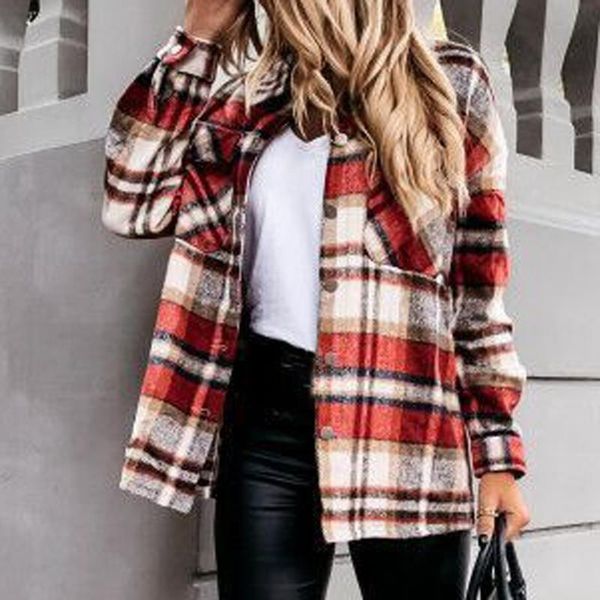 

women plaid woolen shirts oversize fashion ladies soft thick shirt party female elegant loose vintage girls chic shirt #t2q, Black;brown