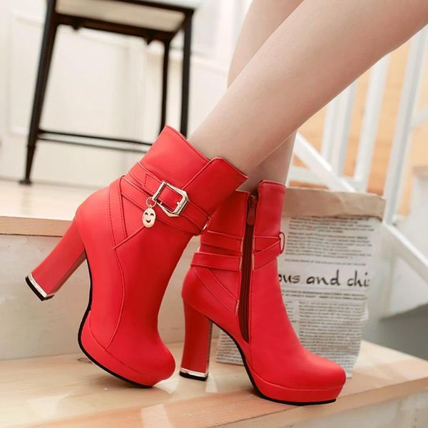 

boots qplyxco plus size 31-43 ankle women 2021 platform high heels10cm zipper wedding shoes woman short boot footwear a818-6, Black