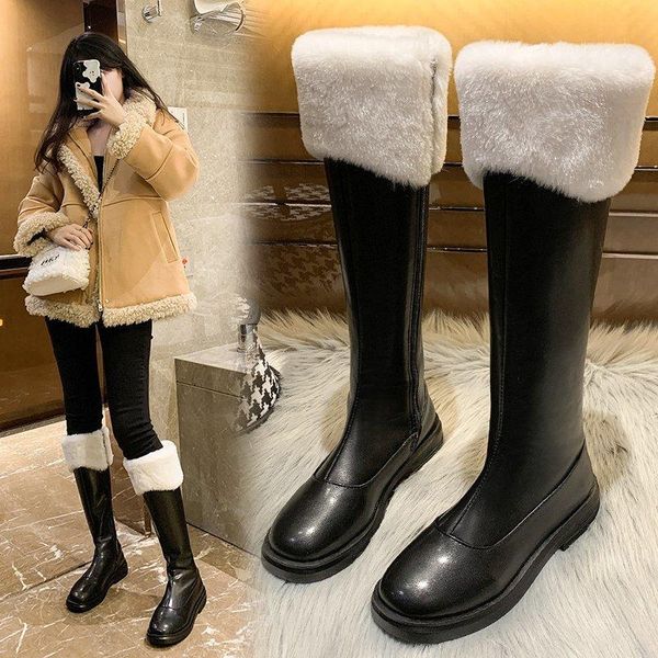 

boots size 35-40 2021 ins women knee high heel lady riding botas warm winter shoes square toe casual footwear, Black