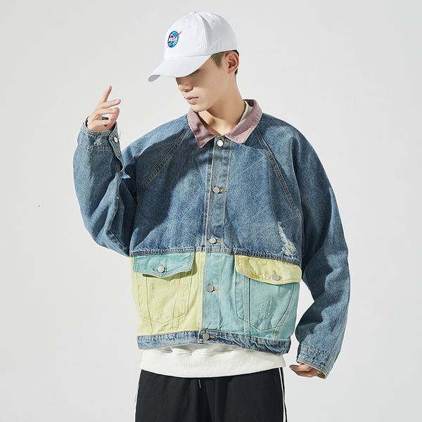 

2021 new japan style spring autumn men's fashion denim jeans jacket casual streetwear clothes ckf7, Black;brown