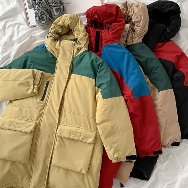 

women's down & parkas safari style winter long women casual patchwork sleeve loose hooded cotton padded jacket female yellow fashion, Black