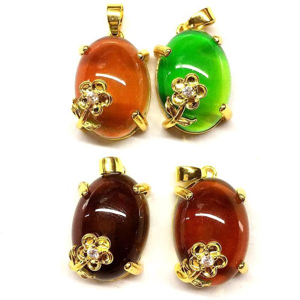 

новая мода женская цепочка ключицы медные покрытые медью 18k золотая термохромитная яйцевидный маленький цветочный кулон, Silver