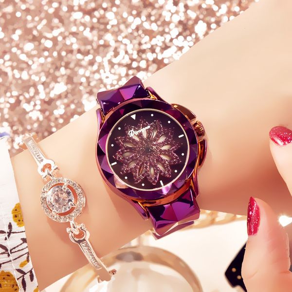 

2020 женщины часы личность romantic циркон цветок наручные часы дизайн дамы часы, Slivery;brown