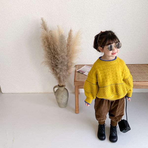 

girls' loose aimobei wool children's pullover casual french pattern knitting sweater, Blue