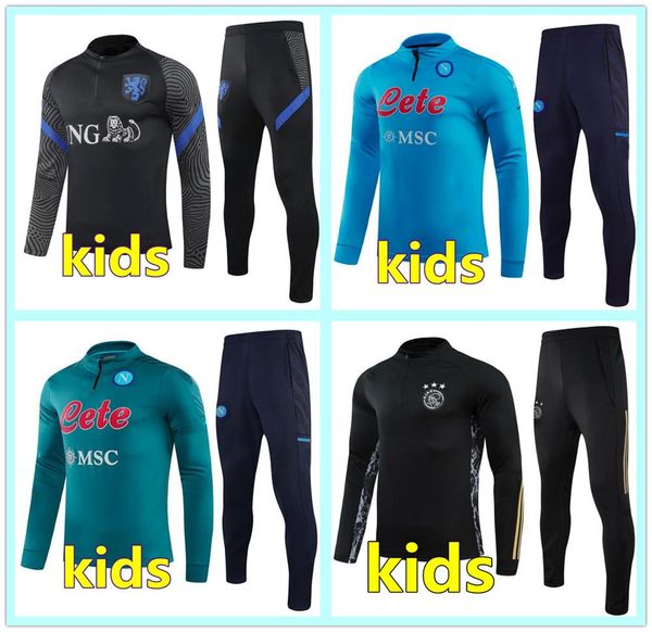

20 21 napoli netherlands kids soccer tracksuit football training suit 2020 2021 kids football tracksuit survetement chandal futbol jogging, Black