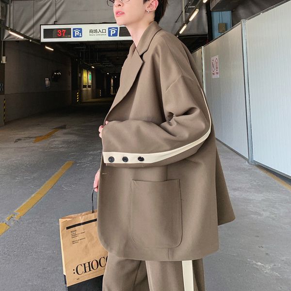 

2020 men's casual suit jackets black/grey/camel blazers loose fashion outerwear long sleeve western clothes coats size m-xxl q1216, White;black