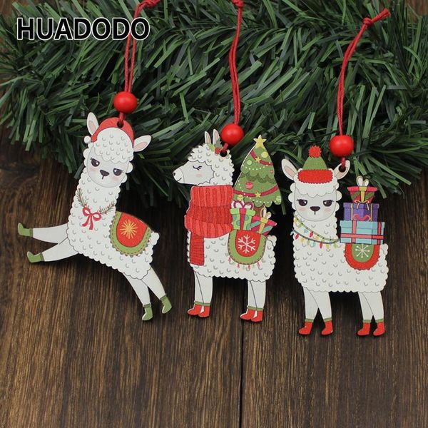 

christmas decorations huadodo 3pcs wooden alpaca pendants ornaments xmas tree hanging decoration for home year decor kids toys