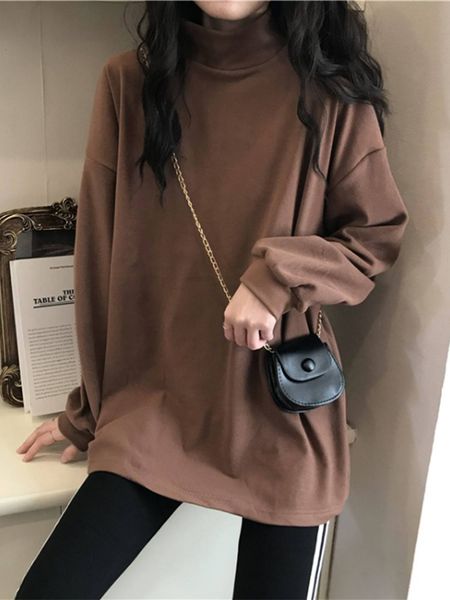 

high 2021 collar female new sweater loose lazy leisure wind joker plus velvet thick warm coat lax9, Black