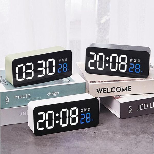 

table clock voice control digital watch 3 alarms setting led screen snooze temperature display with usb cable for living room decor