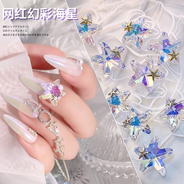 

nail art decorations 5 pcs starfish design charms ocean pendants crystal crafts rhinestones for 3d manicuer jewelry charming stones gj690, Silver;gold