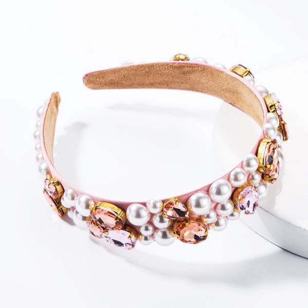 

корейский стиль моды личности все-матч жемчужный стекло алмаз розовый ткань волос полоса широкого края супер сладкий мори аксессуары для вол, Silver