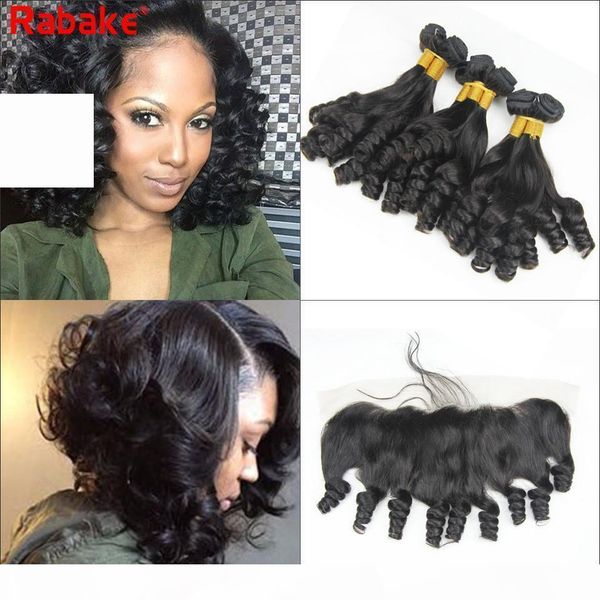

aunty funmi hair bundles with frontal 8a grade peruvian unprocessed human hair bundle deals funmi bouncy curly weaves 13x4 fronal closure, Black;brown