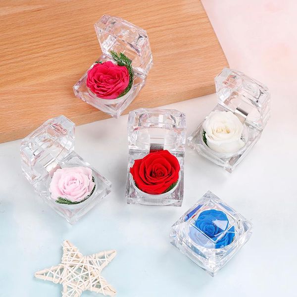 

gift wrap immortal preserved fresh flower rose ring box wedding creative ashion valentines engagement jewellery packing