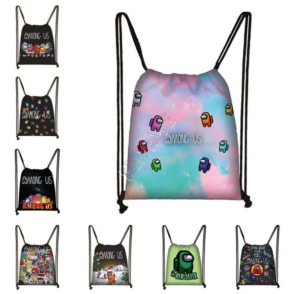 

game among us drawstring pocket bag backpack students boy girls book bags baby kids cartoon bag portable organizer backpacks sale d120903