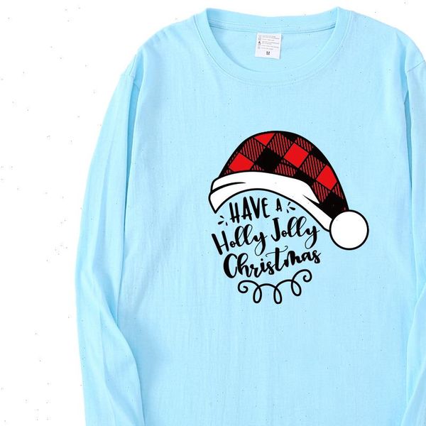 

funny family christmas t shirt women long sleeve have a happy jappy merry christmas autumn christmas hat print tees shirts, White