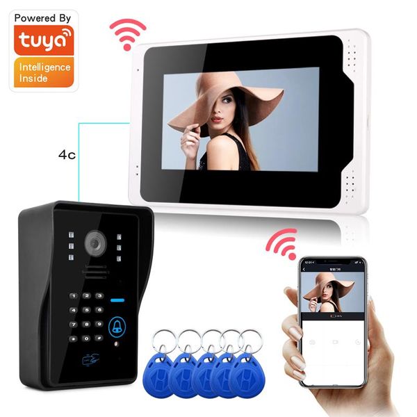 

wi-fi 7-дюймовый прикосновение экрана цифровой дверной звонок 1080p hd видеодомофон домофон видео дверной телефонный телефон контроль прилож