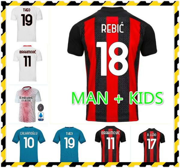 

20 21 ac milan футбол джерси 2020 2021 ибрагимович paqueta bennacer rubic men kids kit maglia da calcio romagnoli calhanoglu футболка, Black;yellow