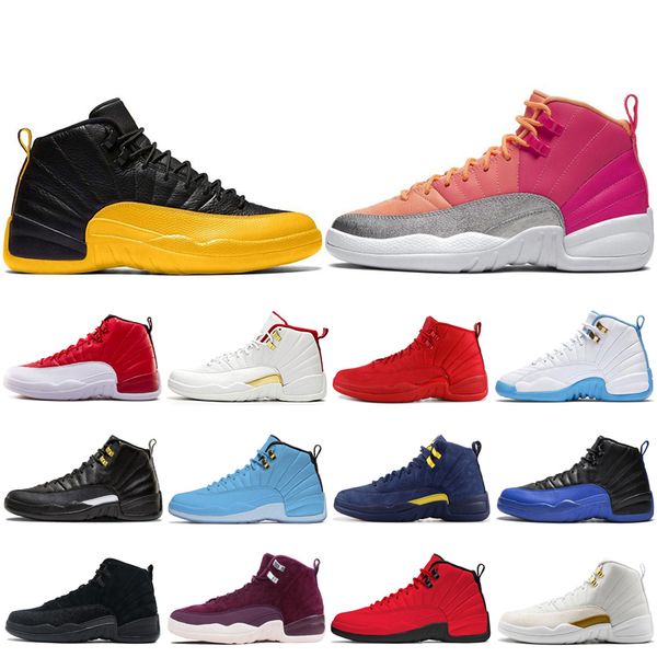

university gold 12 12s men basketball shoes punch ov black university blue gym red mens wholesale sneakers trainers sports shoes 7-13, White;red