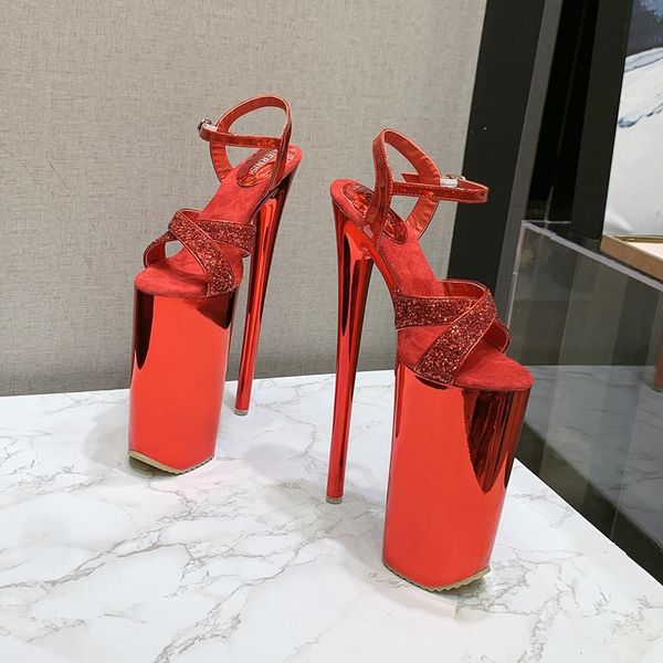 

2020 ultra-high-heeled fashion thin heels 26cm sequins peep-toe sandals see women's shoes nwi7, Black