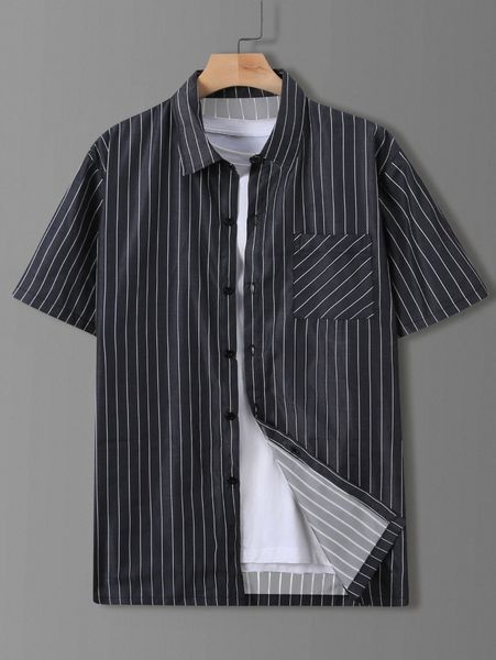 

men vertical striped patched pocket shirt without tee h69z#, White;black
