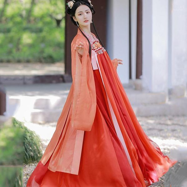 

women's elegance chinese traditional ancient costume female hanfu dress tang han dynasty princess oriental fairy dress dwy39091, Black;red