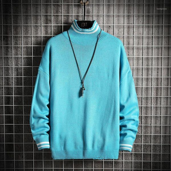 

large size men's pullover high-collar solid knitting wool spring autumn stretchy washable casual fashion male fit sweater1, White;black