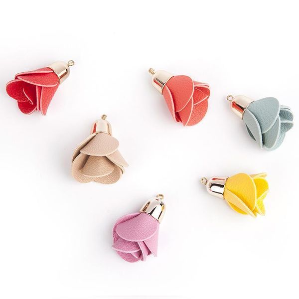 

5pcs faux leather flowers tassels fringe diy keychain earrings making curtain sewing accessories bag car pendant flowers tassel h qylahk