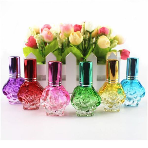 

20pcs 10ml colorful rose shaped glass perfume bottle refillable sample portable empty atomizer mini travel parfum spray jlluzn