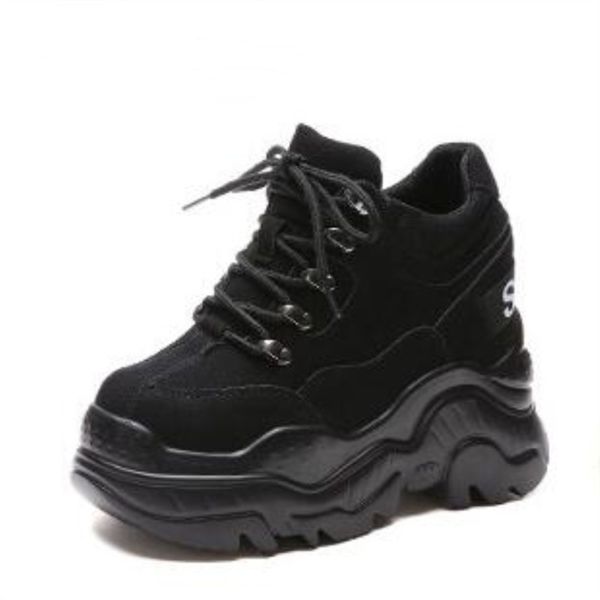

2020 spring high platform boots 12cm high heel women thick sole shoes leather wedge sneakers waterproof breathable casual shoes c0202, Black