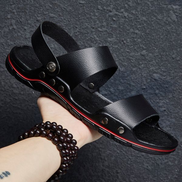 

fashion new summer genuine leather beach men shoes outdoor leather flip-flop men's sandals big size 38-48 w5 t200420, Black