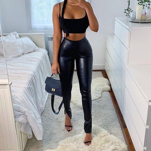 

women's leggings fashion high waist leather for women black light mathin&thick femme fitness pu push up slim pants 4