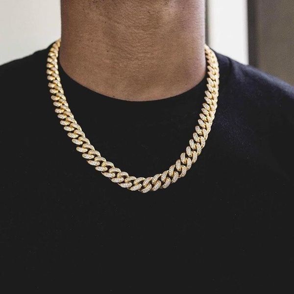 

luxury men hip hop iced out bling chain necklace pave setting rhtones cz miami cuban cha necklaces hiphop male jewelry fashion desi, Golden;silver