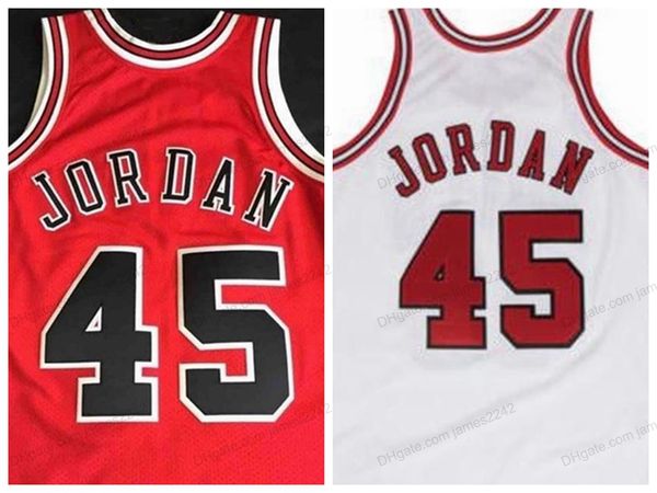 

custom retro michael #45 college basketball jersey men's stitched white red any size 2xs-5xl name and number ing, Black;red