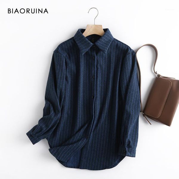 

biaoruina women's stripe brushed thick warm winter casual loose shirt turn-down collar female comfortable elegant blouse 1, White