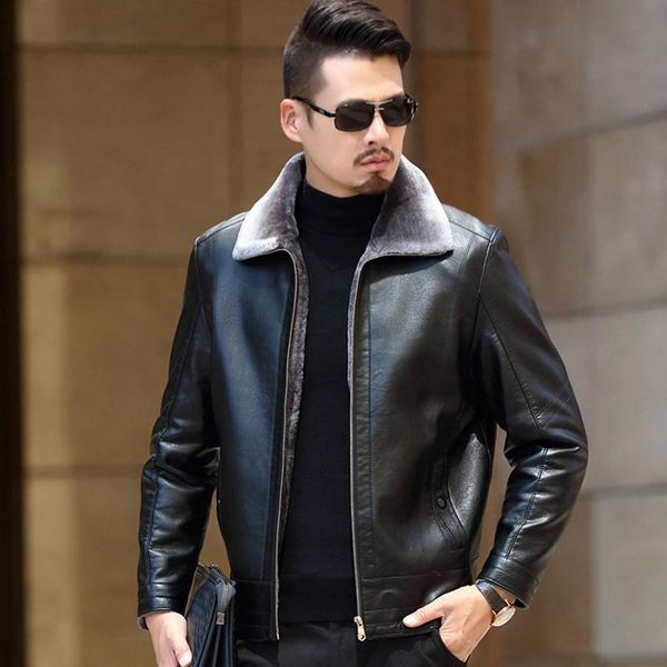 

men's pu leather jacket men motorcycle 2020 new casual men's fleece leather jackets coats men warm jackets dropshipping, Black