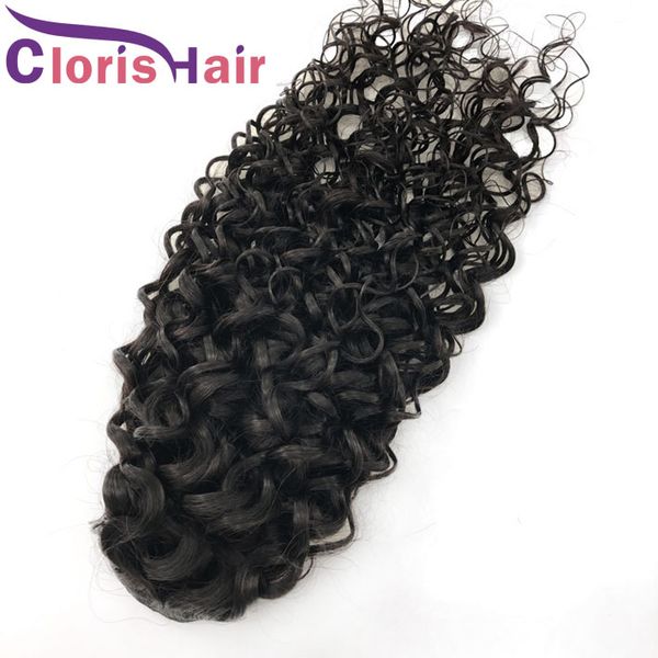 Cordão cabelo humano rabo de cavalo onda de água cru virgem indiano extensões de cabelo clip ins para preto feminino natural preto ondulado rabo de cavalo peruca