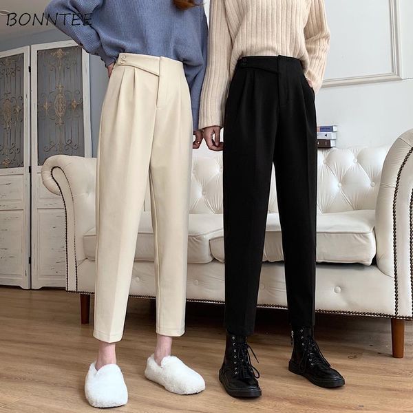 

women's pants & capris straight women high waist solid fashion all-match casual thicker female trousers elegant simple korean style aut, Black;white