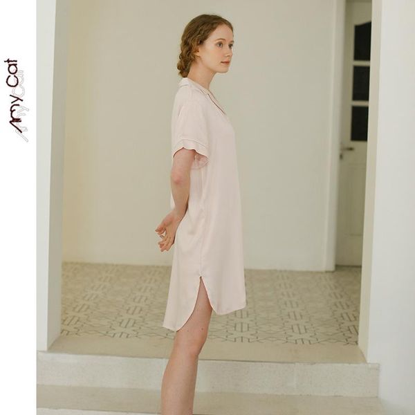 

2020 new female pocket more color satin nightgown solid short women sleepwear summer sleeping dress home night gown sleepshirts, Black;red